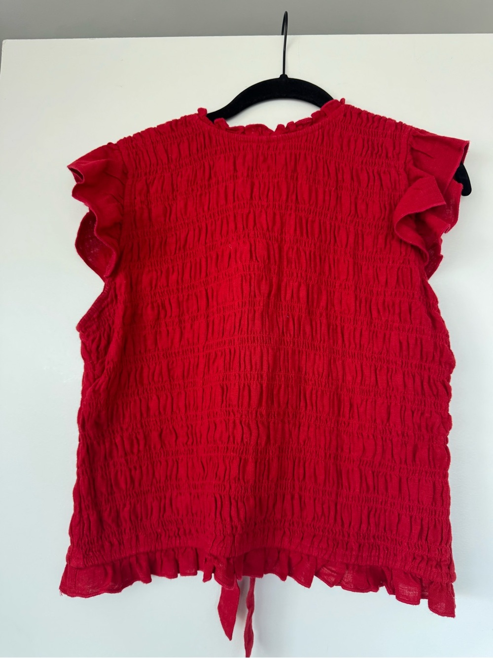 Abercrombie & Fitch Red Smocked Ruffle Sleeve Top